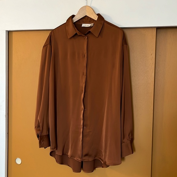 BB Dakota brown Satin Shirt, Size Large - Picture 1 of 4